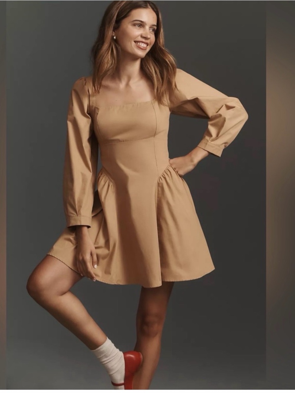 Anthropologie long sleeve cotton poplin mini dress sz XS NEW